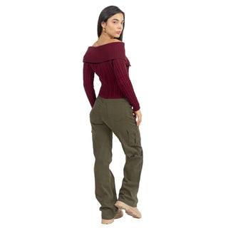 Jeans Cargo Wide Leg con Bolsillos