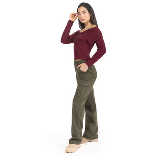 Jeans Cargo Wide Leg con Bolsillos