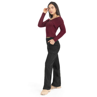 Jeans Cargo Wide Leg con Bolsillos