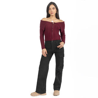 Jeans Cargo Wide Leg con Bolsillos