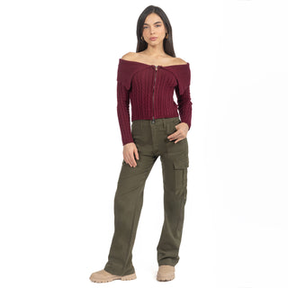 Jeans Cargo Wide Leg con Bolsillos