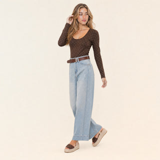Jeans Wide Leg de Tiro Alto con Costuras en Relieve para Mujer Forever 21 #color_bleach