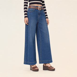 Jeans Wide Leg de Tiro Alto con Costuras en Relieve para Mujer Forever 21 #color_stone