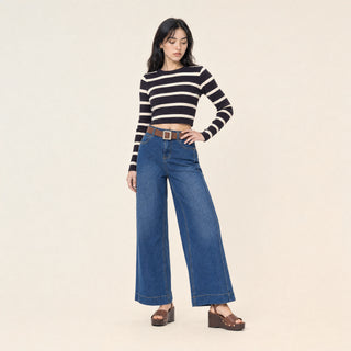 Jeans Wide Leg de Tiro Alto con Costuras en Relieve para Mujer Forever 21 #color_stone