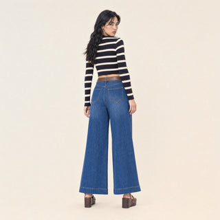 Jeans Wide Leg de Tiro Alto con Costuras en Relieve para Mujer Forever 21 #color_stone