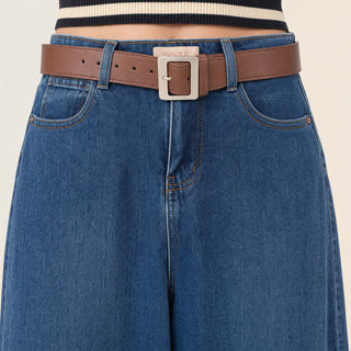 Jeans Wide Leg de Tiro Alto con Costuras en Relieve para Mujer Forever 21 #color_stone