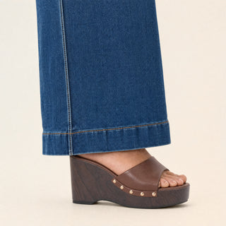 Jeans Wide Leg de Tiro Alto con Costuras en Relieve para Mujer Forever 21 #color_stone