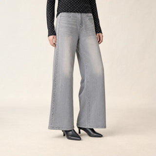 Jeans Wide Leg de Tiro Alto con Cinturón para Mujer Forever 21 #color_gris