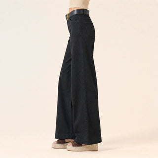 Jeans Wide Leg de Tiro Alto con Costuras Verticales para Mujer Forever 21 #color_negro