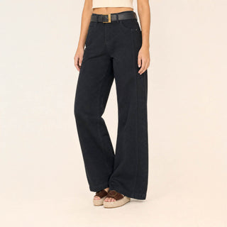 Jeans Wide Leg de Tiro Alto con Costuras Verticales para Mujer Forever 21 #color_negro
