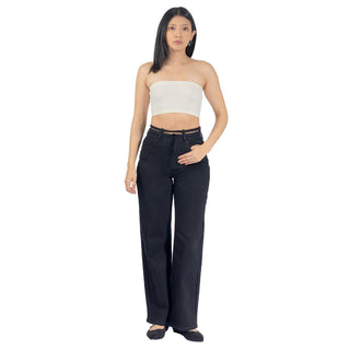 Jeans Wide Leg con Cinturón de Tela