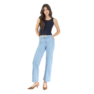 Jeans Straight Fit con Cinturón de Tela