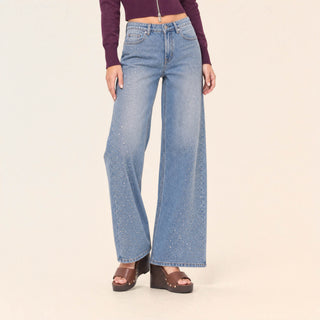 Jeans Wide Leg con Brillos para Mujer Forever 21 #color_bleach