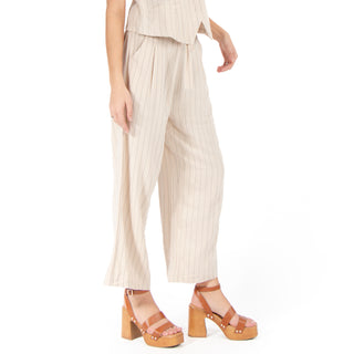 LINEN CROP PANTS WITH STRIPES