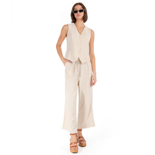 Pantalón Wide Leg de Lino con Cordón