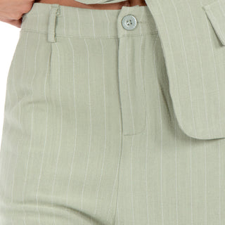 Pantalón Amplio de Lino con Rayas Verticales
