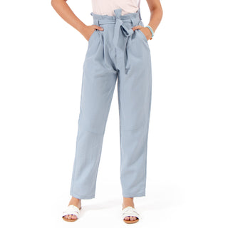 Pantalón Straight de Cintura Paperbag con Lazo