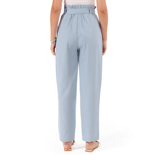 LINEN FLOWY HIGH WAIST PANTS WITH BELT