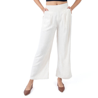 Pantalón Wide Leg de Lino con Pinzas y Cintura Elástica