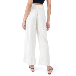 Pantalón Wide Leg de Lino con Pinzas y Cintura Elástica