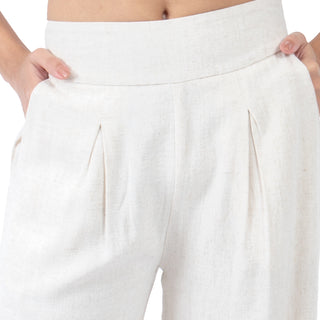 Pantalón Wide Leg de Lino con Pinzas y Cintura Elástica
