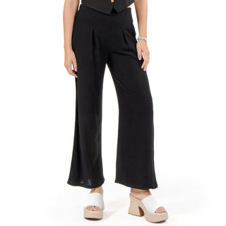 Pantalón Wide Leg de Lino con Pinzas y Cintura Elástica