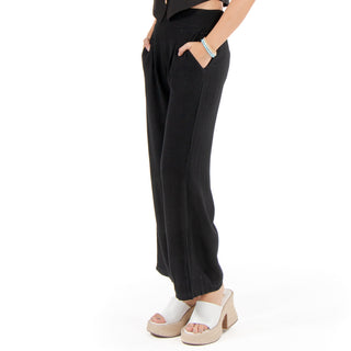 Pantalón Wide Leg de Lino con Pinzas y Cintura Elástica