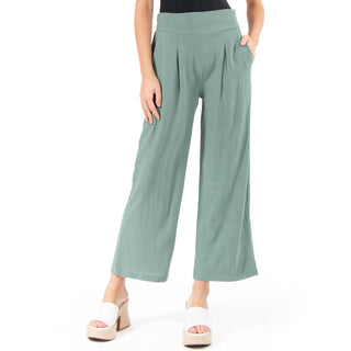 Pantalón Wide Leg de Lino con Pinzas y Cintura Elástica