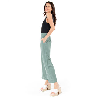 Pantalón Wide Leg de Lino con Pinzas y Cintura Elástica