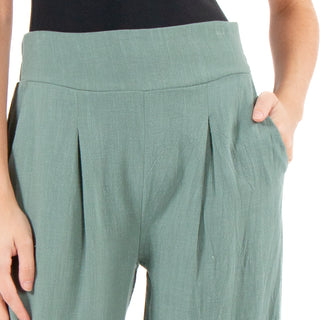Pantalón Wide Leg de Lino con Pinzas y Cintura Elástica