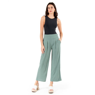 Pantalón Wide Leg de Lino con Pinzas y Cintura Elástica