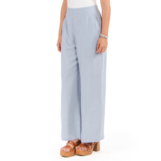 Pantalón Wide Leg de Lino con Pinzas y Drape Ligero