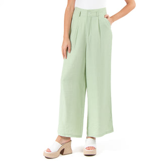Pantalón Wide Leg de Lino con Pinzas y Trabillas