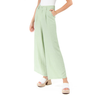 Pantalón Wide Leg de Lino con Pinzas y Trabillas