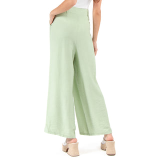 Pantalón Wide Leg de Lino con Pinzas y Trabillas
