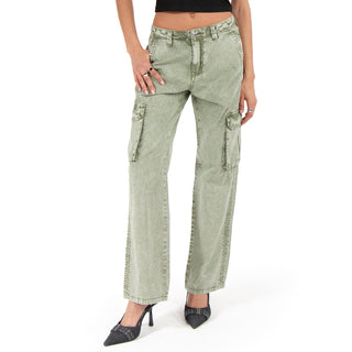 Pantalón Cargo Straight de Mezclilla Acid Wash