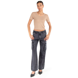 Pantalón Cargo Straight de Mezclilla Acid Wash