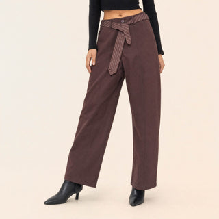 Pantalon Wide Leg con Cinto para Mujer Forever 21 #color_vino