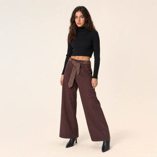 Pantalon Wide Leg con Cinto para Mujer Forever 21 #color_vino