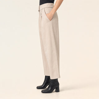 Pantalon Wide Leg de Tiro Alto con Pretina Estructurada para Mujer Forever 21 #color_beige