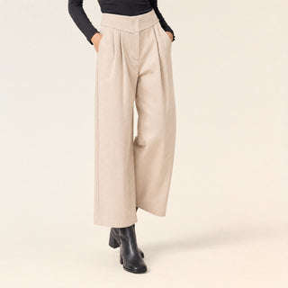 Pantalon Wide Leg de Tiro Alto con Pretina Estructurada para Mujer Forever 21 #color_beige