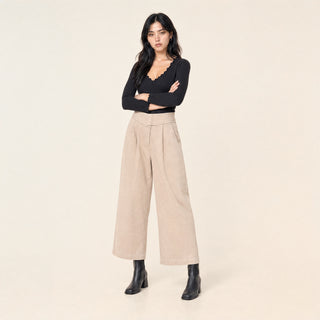 Pantalon Wide Leg de Tiro Alto con Pretina Estructurada para Mujer Forever 21 #color_beige