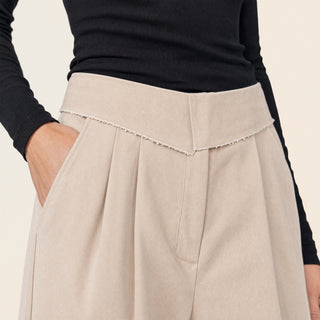 Pantalon Wide Leg de Tiro Alto con Pretina Estructurada para Mujer Forever 21 #color_beige