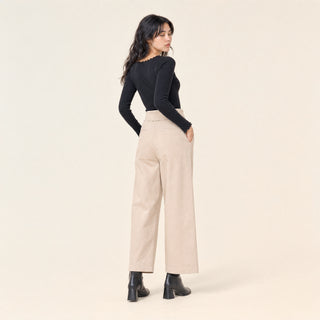 Pantalon Wide Leg de Tiro Alto con Pretina Estructurada para Mujer Forever 21 #color_beige