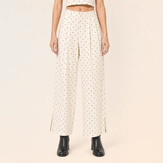 Pantalon Wide Leg con Pinzas y Estampado de Puntos para Mujer Forever 21 #color_blanco
