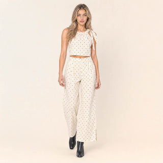Pantalon Wide Leg con Pinzas y Estampado de Puntos para Mujer Forever 21 #color_blanco