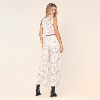 Pantalon Wide Leg con Pinzas y Estampado de Puntos para Mujer Forever 21 #color_blanco