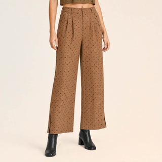 Pantalon Wide Leg con Pinzas y Estampado de Puntos para Mujer Forever 21 #color_café