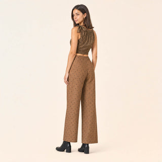 Pantalon Wide Leg con Pinzas y Estampado de Puntos para Mujer Forever 21 #color_café