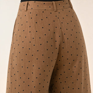 Pantalon Wide Leg con Pinzas y Estampado de Puntos para Mujer Forever 21 #color_café